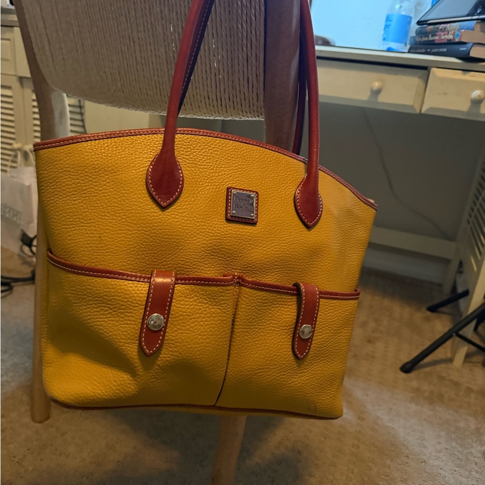 Dooney & Bourke Yellow and Brown Cresent Tote